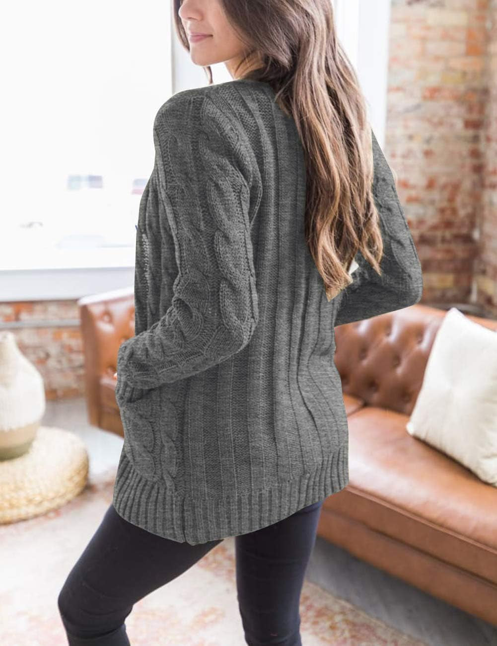 Women'S 2025 Fall Long Sleeve Cable Knit Cardigan Sweater Open Front Button Loose Outerwear