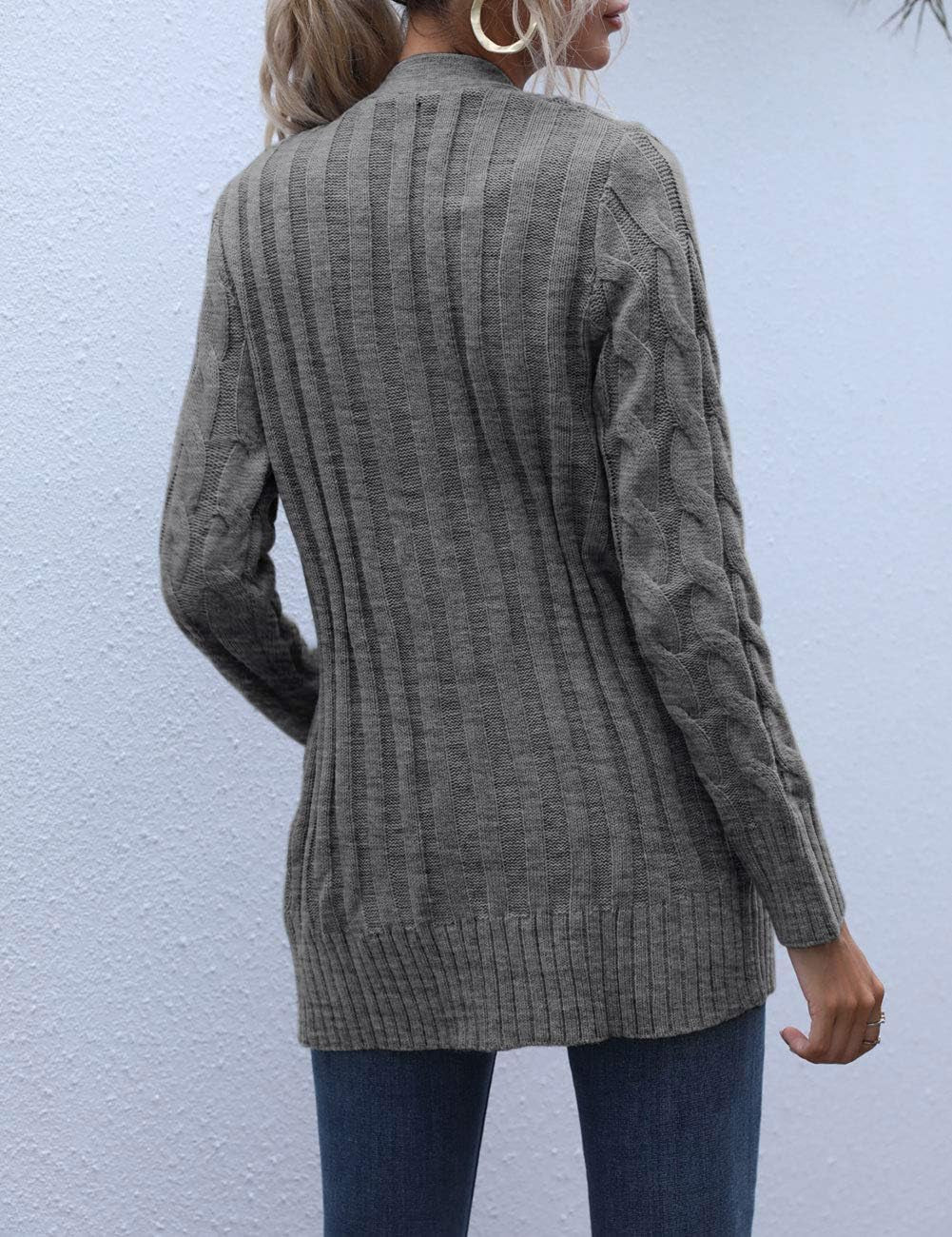 Women'S 2025 Fall Long Sleeve Cable Knit Cardigan Sweater Open Front Button Loose Outerwear