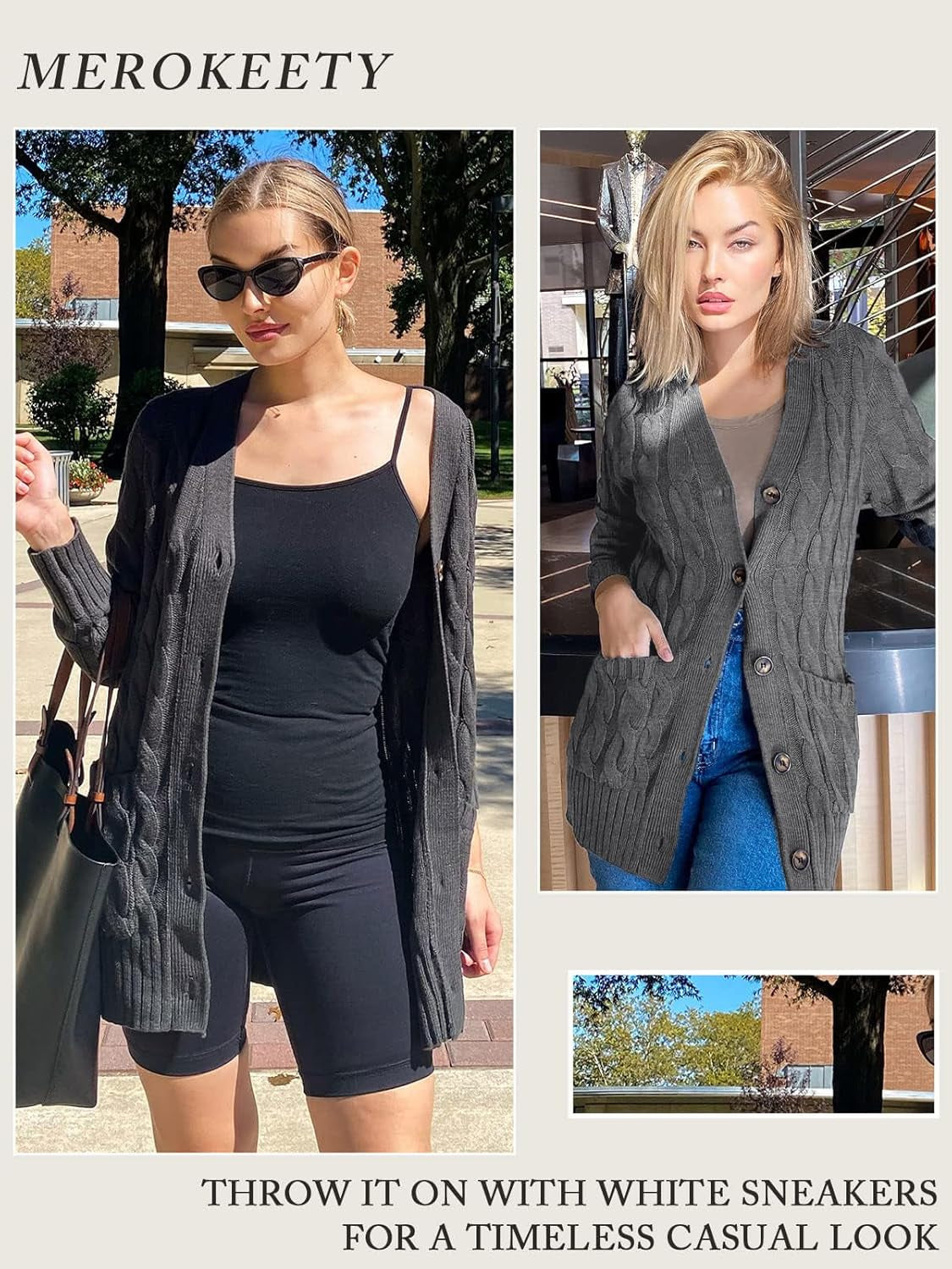 Women'S 2025 Fall Long Sleeve Cable Knit Cardigan Sweater Open Front Button Loose Outerwear