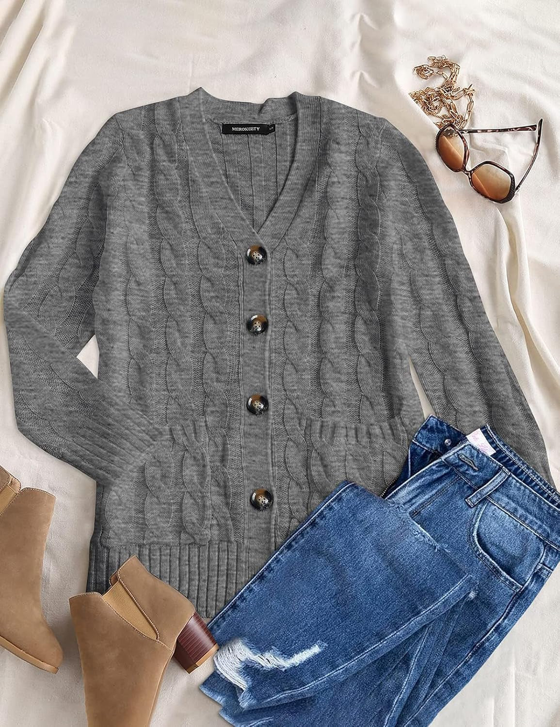 Women'S 2025 Fall Long Sleeve Cable Knit Cardigan Sweater Open Front Button Loose Outerwear