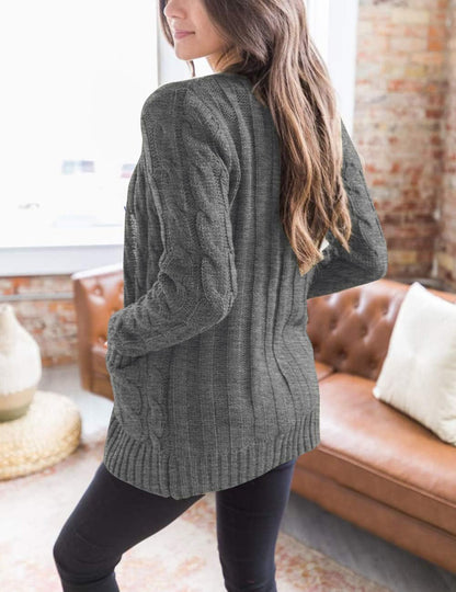 Women'S 2025 Fall Long Sleeve Cable Knit Cardigan Sweater Open Front Button Loose Outerwear